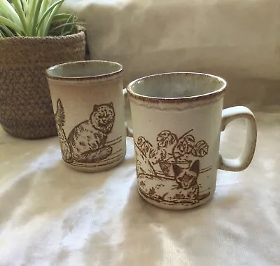 Buy Vintage Dunoon Scotland Cat Stoneware Ceramic Mugs Siamese / Persian X 2 New • 22£