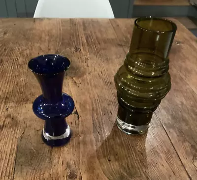 Buy Scandinavian 1960s 1970s Green And Blue Hooped Glass Vase Retro Vintage • 30£