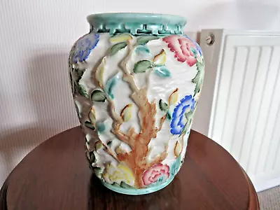 Buy Signed Radford Indian Tree Embossed Vase With Pastel Colours 9  Tall Majolica • 18£
