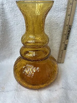 Buy Vintage Amber Crackle Art Glass 7.25” Tall Round Graduated Vase Beautiful! • 44.05£
