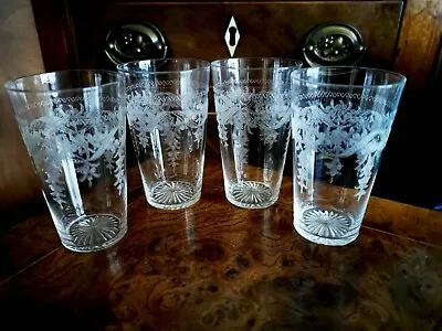 Buy Set Of 4 Victorian Needle Etched Glass Small Glasses • 99£