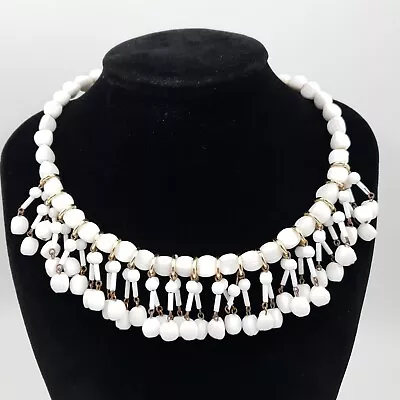 Buy Vintage Milk Glass Bead Necklace Moulded Memory Wire Choker C 1940s 1950s 14in • 16.95£