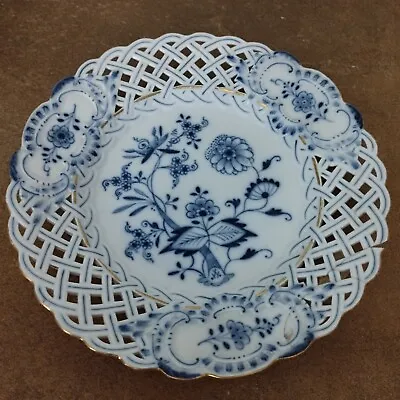Buy Antique Meissen Blue Onion Pattern, Reticulated, Lattice Breakthrough Plate 20cm • 14.95£