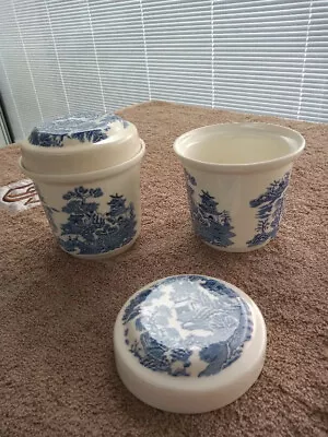 Buy Masons Willow Pattern Lidded Storage Jar Pots,  Blue & White For Ringtons Tea • 10£