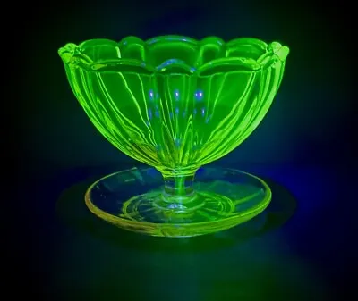 Buy Citrine / Vaseline Uranium Pressed Glass Sundae Bowl Ice Cream Art Deco • 20.90£