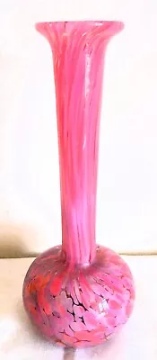 Buy Mdina Clear, Pink & Lilac Mottled Glass, Long Necked Bud Vase, Etched Base • 5£