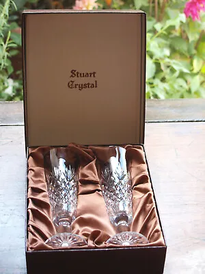 Buy Stuart Crystal Henley Champagne Flutes Pair Vintage Mint In Box • 55£