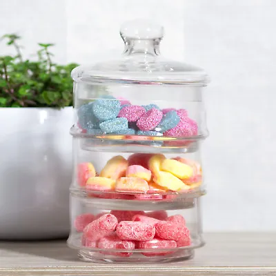 Buy Vintage 3 Tier Stackable Glass Storage Jar Sweets Sweetie Treats Container Shop • 14.95£
