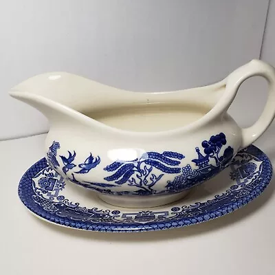 Buy Vintage Old Willow English Ironstone Tableware Gravy Boat With Underplate • 22.68£