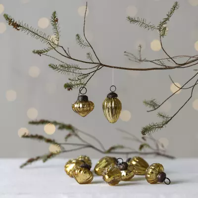 Buy 10 Mini Gold Baubles, Ribbed Glass Christmas Baubles, Miniature Baubles • 10£