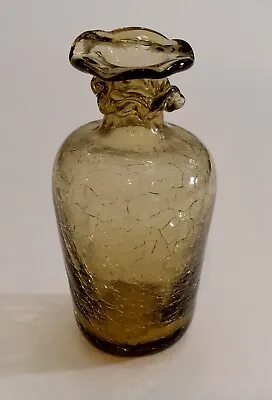 Buy Vintage Crackle Glass Smokey Amber Vase 4.75” • 8.50£