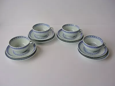 Buy 4 Vintage Chinese Blue And White Teacup Saucer Plate Trio Set C1970 12-pieces • 24.99£