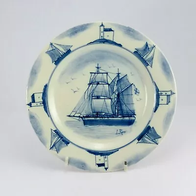 Buy Iden Studio Pottery Rye Blue And White Plate With Hand Painted Ship  - Signed • 7.99£