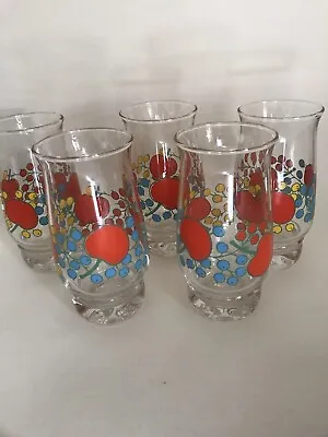 Buy Retro 1970s Colourful Drinking Glasses 5 Bright Funky Fruits Design Amazing • 20£