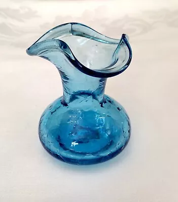 Buy Vintage Crackle Glass Light Blue Vase Rainbow(?) 3-1/2” Tall • 5.69£