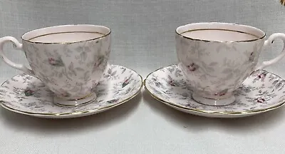 Buy Vintage Pretty Two Tuscan Pink Rosebud Bone China Tea Cups And Saucers  • 6£