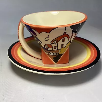 Buy Clarice Cliff By Moorland Pottery HUNTLEY COTTAGE Cup & Saucer Art Deco • 34.99£