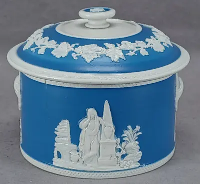 Buy British Blue & White Neoclassical Sprigged Stoneware Sugar Box Circa 1800-1830 • 121.64£