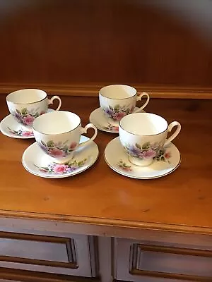 Buy 4 X Tea Cup And Saucer By Fenton Bone China Company Pink Lilac Flowers • 10£