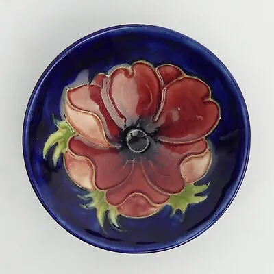 Buy Moorcroft Art Pottery 'anemone' Blue Ground Shallow Bowl • 52£