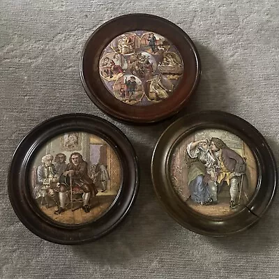 Buy 3 Antique 19th  Century Pratt Ware Pot Lids In Mahogany Frames Victorian 1 Crack • 20£