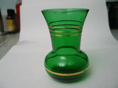 Buy Anchor Hocking Forest Green Vases W/gold Trim, 1940's Era Approx.4  Tall • 7.09£