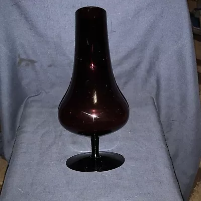 Buy Retro Deep Purple Colour Glass Vase On Stemmed Foot. • 9.50£