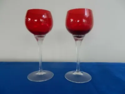 Buy Vintage Bohemia Glass Ruby Red Hock Or Wine Glasses X 2 • 17.99£