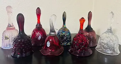 Buy Fenton Art Glassware 8pc Variety Lot Hand Painted Bells Mint Condition • 94.84£