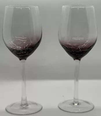Buy 2x Pier 1 Crackle Purple Rare Balloon Wine Glasses • 61.67£