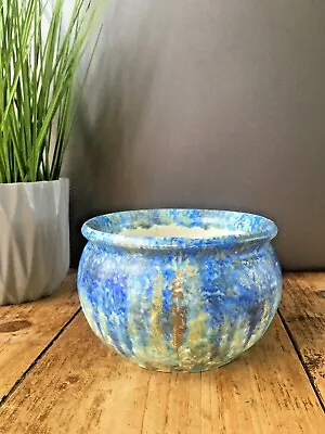 Buy Small Antique Blue Dripglazed Bretby Pottery Squat Vase Planter Plant Pot 3301 C • 33£