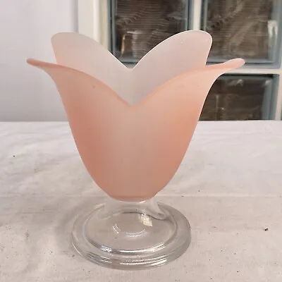 Buy Vintage Frosted Pink Glass Flower Vase With Clear Footed Base • 15.99£