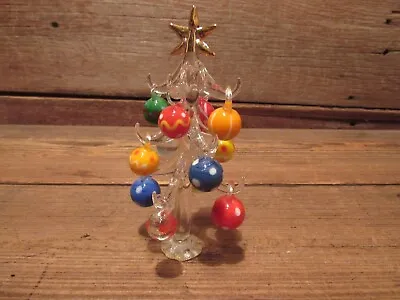 Buy Vintage 6  Small Clear Crystal Glass Christmas Tree - With 12 Ball Ornaments! • 28.45£