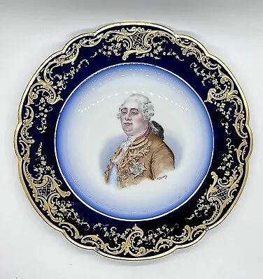Buy  SEVRES FRANCE KING LOUIS XVI PORTRAIT PLATE COBALT GOLD HAND PAINTED C.1846 • 395£