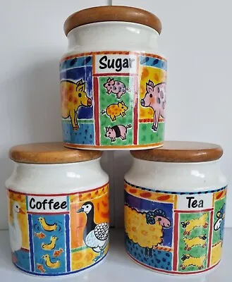 Buy Dunoon Jane Brookshaw Farmyard Animals Tea Coffee Sugar Stoneware Canisters • 49.77£