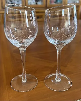 Buy Pier 1 Clear Crackle Angled Rim White Wine Glass 8 7/8   Tall Set Of 2 • 48.19£