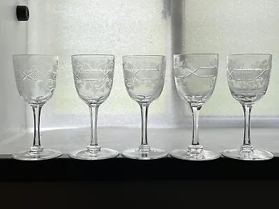 Buy Antique Set Of 5 Glass Wine Stems John Ford Holyrood Glass Edinburgh Scotland • 167.83£