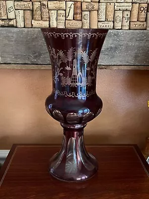 Buy Vintage Egermann Bohemian Ruby Red Cut To Clear 12  Etched Vase Czech Republic • 91.25£