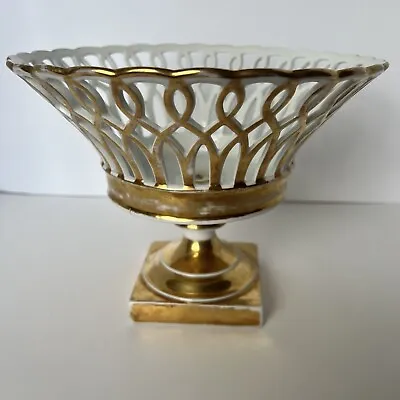 Buy Antique Reticulated Porcelain Pedestal Basket Compote Gold Gilt 19th Century • 245.95£