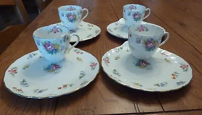 Buy Tuscan Bone China Made In England  Bouquet  Circa 1947 Snack Plates W/cups X4 • 95.09£