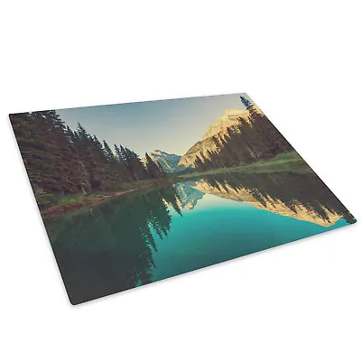 Buy Teal Blue Forest Mountain Glass Chopping Board Kitchen Worktop Saver Protector • 15.99£