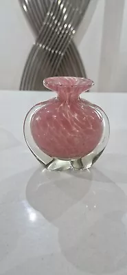 Buy 1960's Mdina Side Stripe Glass Vase Pink Mottled Pattern Hand Blown Glass • 12£