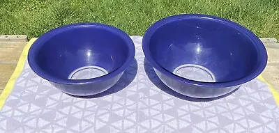 Buy PYREX Corning Ware Navy Blue Glass Mixing Bowls 325 & 323 Clear Bottoms USA Read • 20.87£