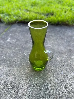 Buy Vintage Olive Green Crackle Glass Tiny Pitcher With Clear Glass Hand Blown • 12.99£