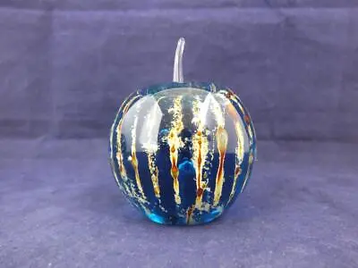 Buy Mdina Glass Paperweight Apple Shaped Blue With Brown Stripes. • 16.96£