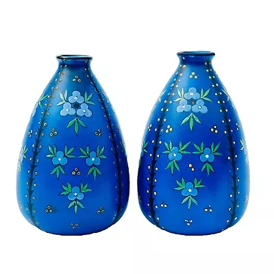 Buy Minton Arts Crafts Secessionist Vase Pair Enamel Flowers Azura Blue Circa 1891 • 450£