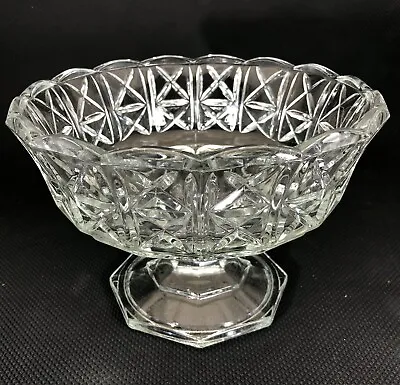 Buy Large Clear Pressed GlassFooted Compote Serving Dish Fruit Bowl Vintage • 23.23£