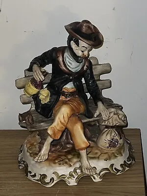 Buy Large Vintage Capodimonte Porcelain Figurine Tramp On Bench With Wine Italy 1940 • 29.98£