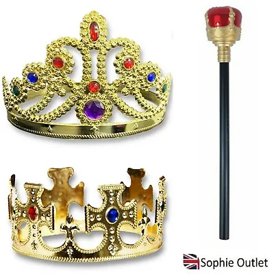 Buy Royal KING QUEEN GOLD CROWN & SCEPTRE Adults Kids Fancy Dress Costume Toy Stick • 11.18£