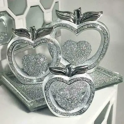 Buy Sparkly Love Apples Set Of 3 Crushed Diamond Crystal Ornament Home Decor Silver  • 29.99£